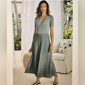 NWT Soft Surroundings Lumine Sparkle Surplice Seafoam Green Sweater Dress Sz L